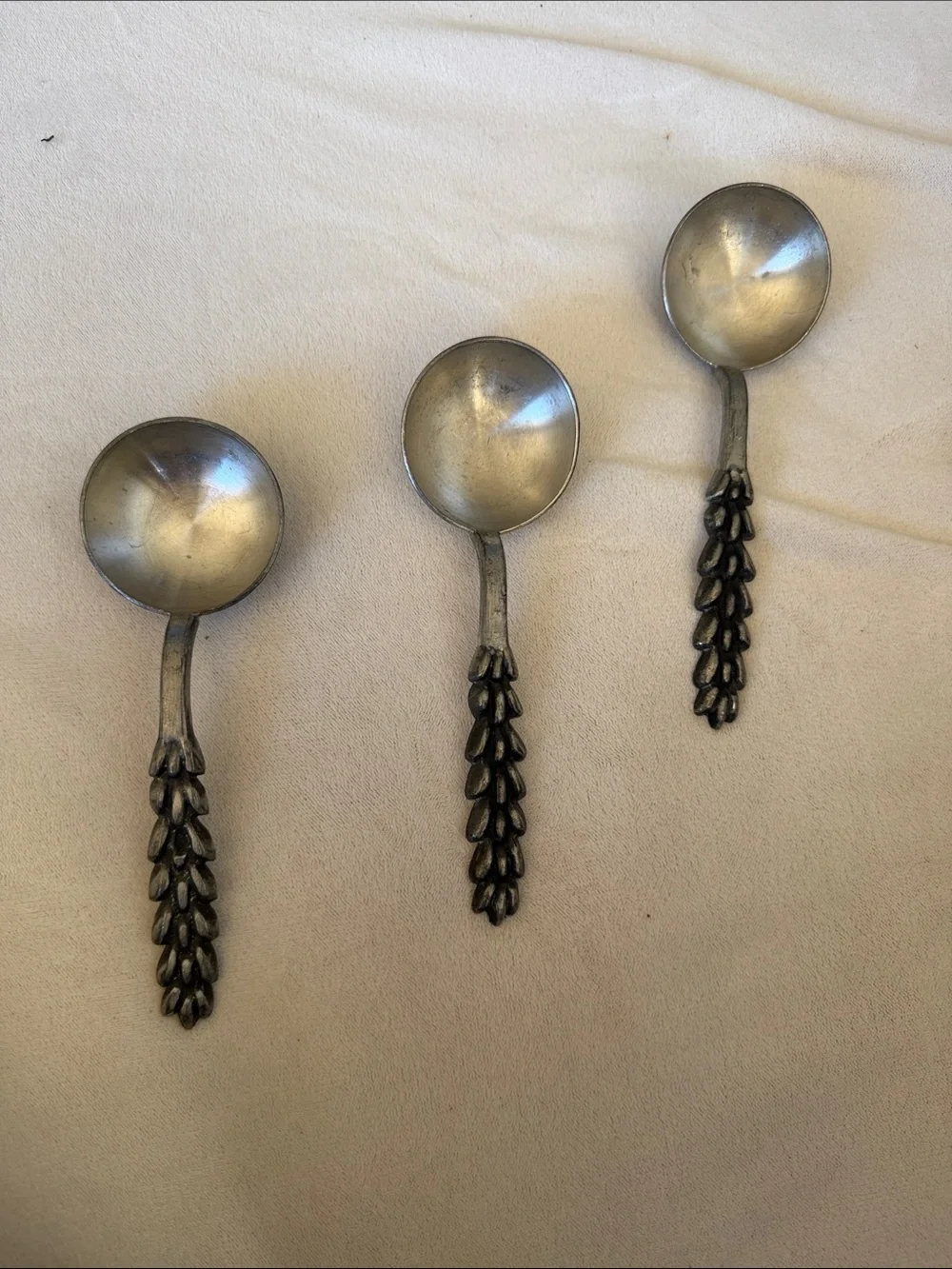 Antique Swedish Pewter Serving Spoons -signed by artist - Set of 3